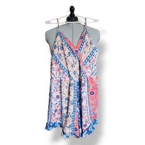 3X Floral Print Open Back with Bow Cami Romper